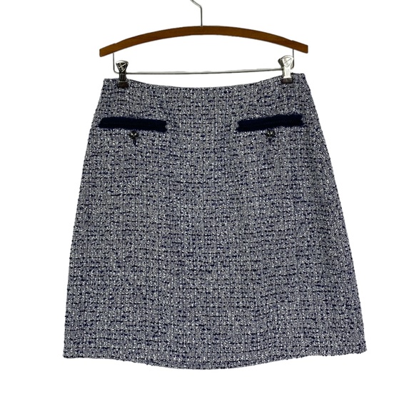 L.K. Bennett Astrala Navy Tweed Skirt Sz. 10 Classic Preppy - Picture 1 of 9